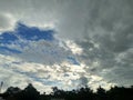 Panorama of Evening Sunset with a perfect blue but cloudy sky. Royalty Free Stock Photo