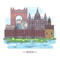 Panorama with historical Spanish landmarks in line