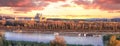 Panorama of Melk abbey with Danube river and autumn forest