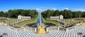 Panorama of famous petergof fountains in St. Petersburg