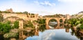 Panorama of famous Toledo bridge in Spain, Europe.