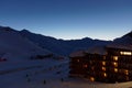 Panorama of famous Val Thorens in french alps by night, Vanoise, France