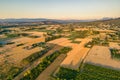 Panorama of the farmland and the mountain range during the sunset of Loriol Sur Drome - Drome - France Royalty Free Stock Photo