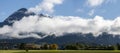 panorama of ferienregion reutte in autumn with clouds