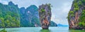 Panorama with finger-like karst Ko Ta Pu rock, Phang Nga Bay, Thailand