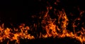 Panorama Fire flames on black background.global warming concept.Abstract background  sparks, dark glitter, light particles, light. Royalty Free Stock Photo