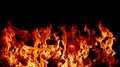 Panorama of fire flames on black background