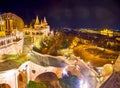 Panorama of Fisherman`s Bastion and Budapest city at night, Hungary Royalty Free Stock Photo