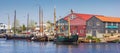 Panorama of fishing boats in Elburg Royalty Free Stock Photo