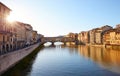 Panorama of Florence city with river and Ponte Vecchio (Old Bridge), Italy Royalty Free Stock Photo