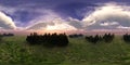 Panorama of a flower meadow, flower hills view. HDRI . equidistant projection Royalty Free Stock Photo