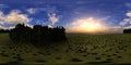 Panorama of a flower meadow, flower hills view. HDRI . equidistant projection Royalty Free Stock Photo