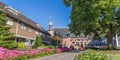 Panorama of flowers and the castle in Coevorden Royalty Free Stock Photo