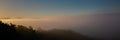 Panorama of fog in the valley at sunrise in Great Smokey Mountains National Park