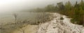 Panorama of a foggy day on the Lake Michigan shoreline Royalty Free Stock Photo