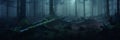 panorama of foggy forest fairy tale spooky looking woods