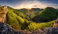 Panorama of forest and mountain in Carpathian with sun, Slovakia Royalty Free Stock Photo