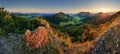 Panorama of forest mountain landscape at sunset Royalty Free Stock Photo