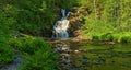 Panorama of a forest waterfall Royalty Free Stock Photo