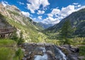 The Formazza Valley, Piedmont, Northern Italy: summer panorama. Color image. Royalty Free Stock Photo