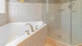 Panorama frame Bathroom interior and bath with window lighting Royalty Free Stock Photo