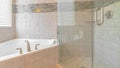 Panorama frame Bathroom interior and spa with bright window light Royalty Free Stock Photo