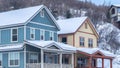 Panorama frame Beautiful homes in Park City Utah sitting on a hill covered with snow in winter Royalty Free Stock Photo