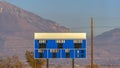 Panorama frame Blue and white electronic baseball scoreboard at a sports field