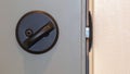 Panorama frame Close up of locked deadbolt latch on home door