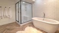 Panorama frame Contemporary bathroom with free standing bath tub