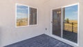 Panorama frame Deck corner area and windows of modern, new house Royalty Free Stock Photo