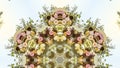 Panorama frame Floral design into a kaleidoscopic shape with multiple types of flowers for a design