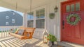 Panorama frame Front porch of alternative home and swinging chair Royalty Free Stock Photo