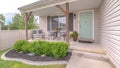 Panorama frame Front porch of modern home with landscaped garden