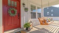 Panorama frame Front porch of modern home with swinging chair Royalty Free Stock Photo