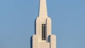 Panorama frame Modern white church steeple or spire near sunrise Royalty Free Stock Photo