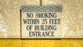 Panorama frame No smoking sign against the shiny white and golden wall of a building