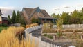 Panorama frame Ornamental grass growing around a curving fence Royalty Free Stock Photo