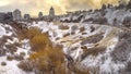 Panorama frame Roads on a snow covered mountain in winter overlooking downtown Salt Lake City Royalty Free Stock Photo