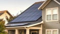 Panorama frame Solar photovoltaic panels on a house roof Royalty Free Stock Photo