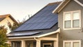 Panorama frame Solar photovoltaic panels on a house roof