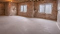 Panorama frame Windows and air conditioning ducts inside a new home under construction