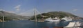 Panorama The Franjo Tudjman bridge and blue lagoon with harbor of Dubrovnik, Dalmatia, Croatia, Europe