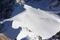 Panorama of French Alps with mountain ranges covered in snow in winter Royalty Free Stock Photo