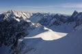 Panorama of French Alps with mountain ranges covered in snow in winter Royalty Free Stock Photo