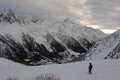 Panorama of French Alps with mountain ranges covered in snow and clouds in winter Royalty Free Stock Photo