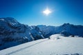 Panorama of French alps mountain tops at winter Royalty Free Stock Photo