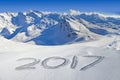 Panorama of the French Alps mountain in winter Royalty Free Stock Photo