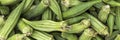 Panorama of fresh Okra (Abelmoschus esculentus) on a market stall Royalty Free Stock Photo