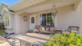 Panorama Front porch and garden of a traditional home Royalty Free Stock Photo